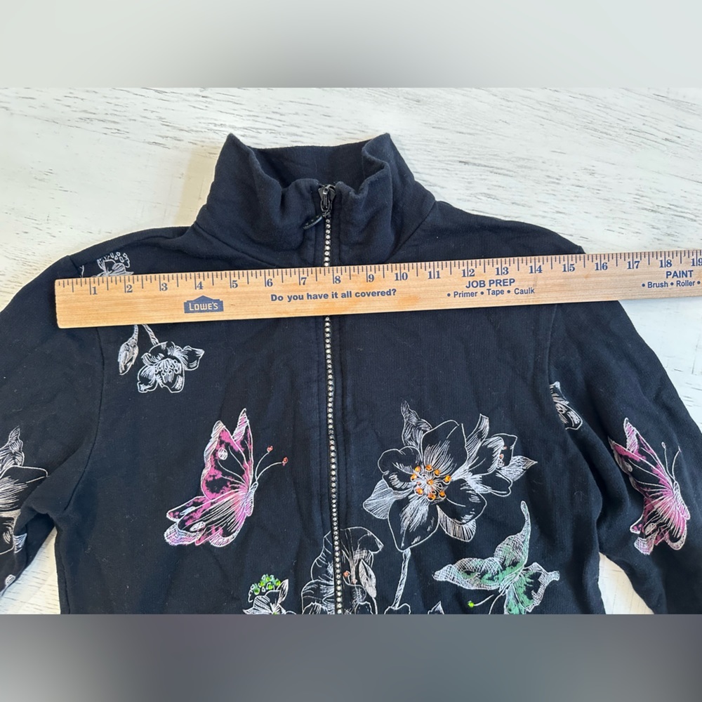 Jess & Jane Floral Bedazzled Rhinestone Full Zip Butterfly & Flower Jacket - Picture 8 of 8